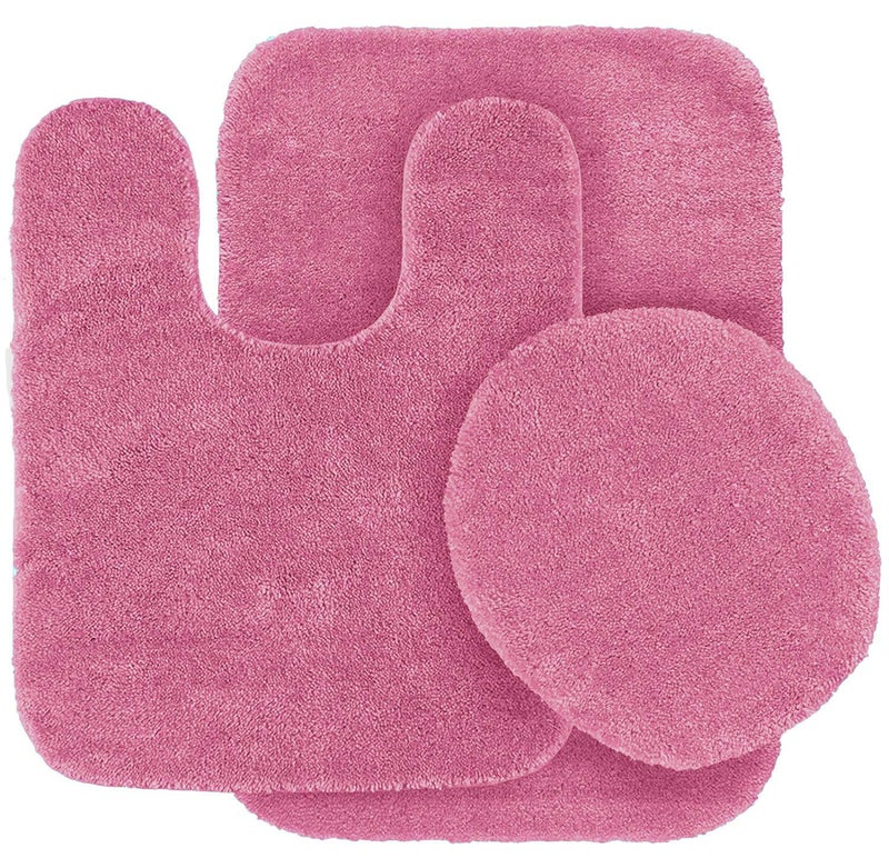 Fancy Linen 3pc Solid Non-Slip Bath Mat Set Bathroom U-Shaped Contour Rug, Mat and Toilet Lid Cover New # 6 (Hot Pink)